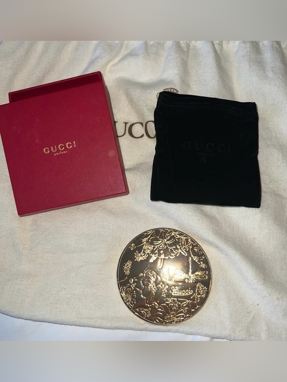 Gucci Beauty Gold Floral Embossed Compact Mirror